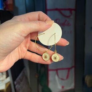 Gold Sunburst Disc Hoop Earrings for Women